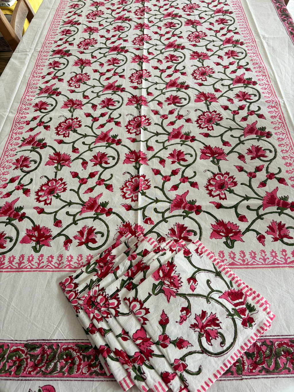 Lotus Flower Hand Block Table Cloth Set