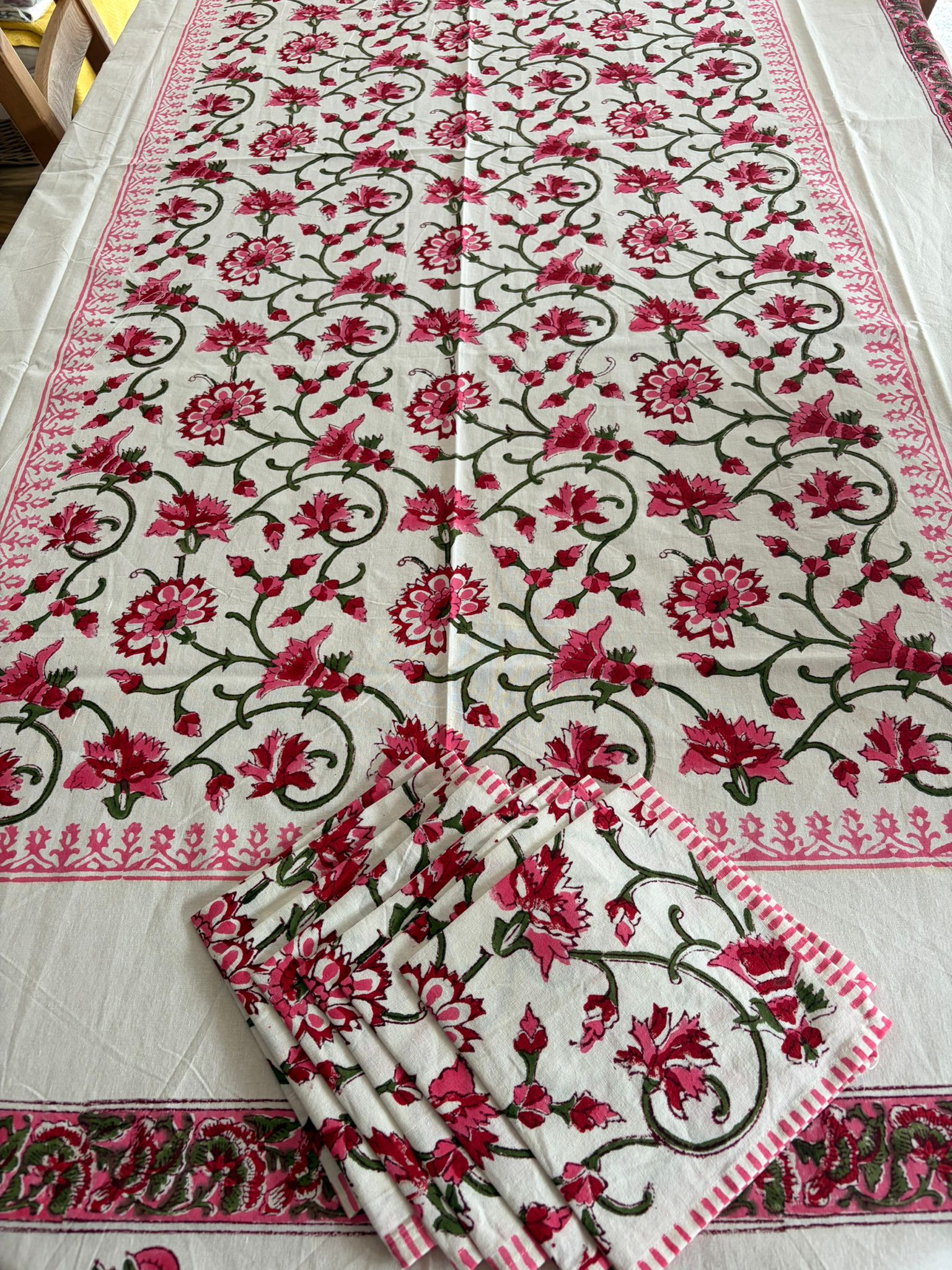 Lotus Flower Hand Block Table Cloth Set