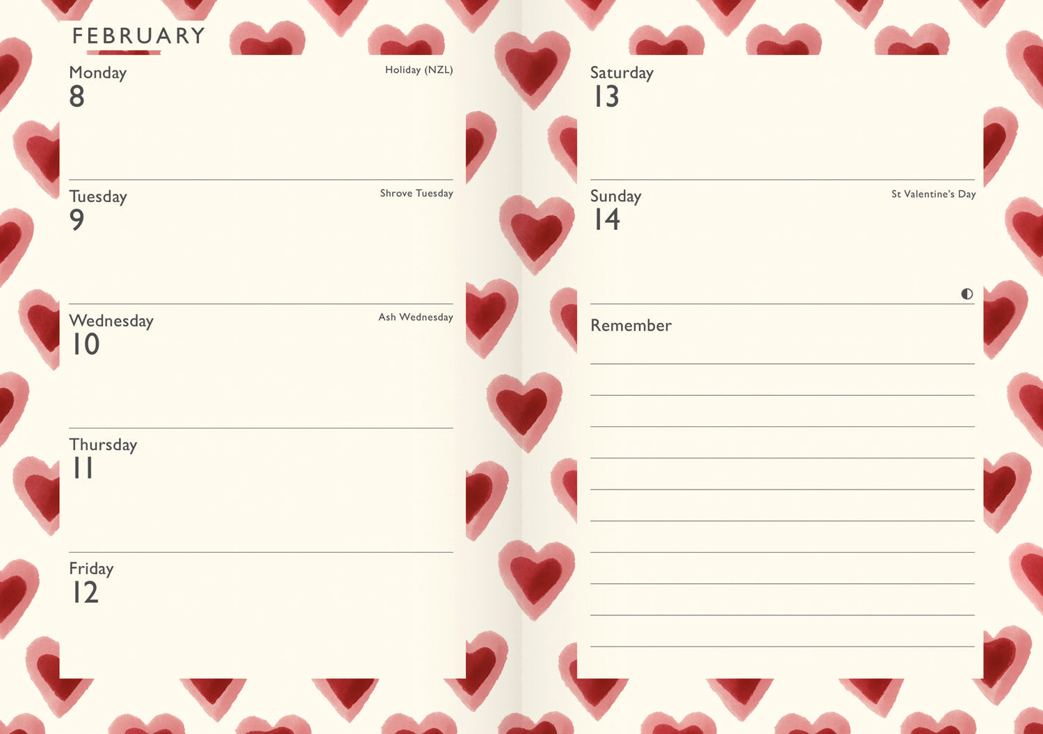 Emma Bridgewater Double Hearts A6 Diary 2027