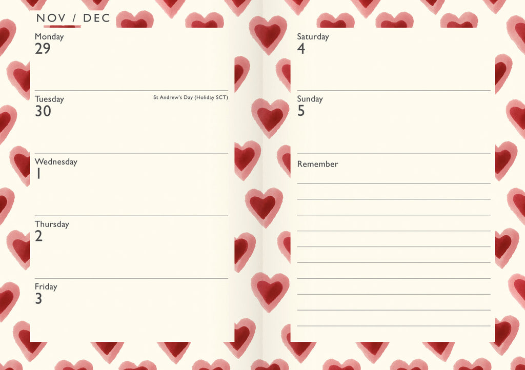 Emma Bridgewater Double Hearts A6 Diary 2027