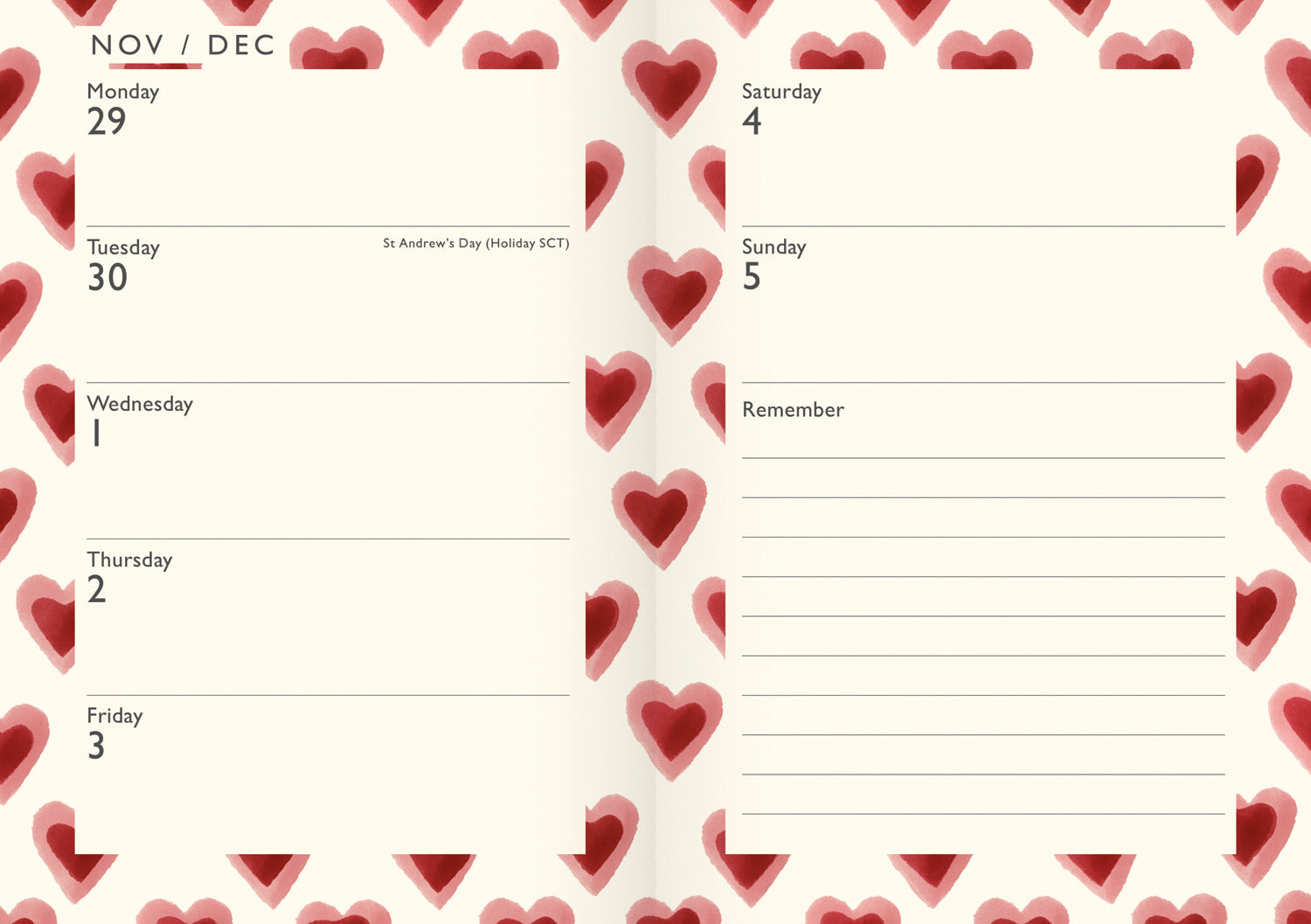 Emma Bridgewater Double Hearts A6 Diary 2027