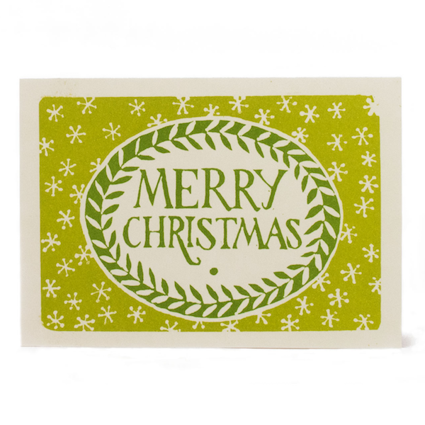 Pack of Ten Cards Merry Christmas Sap and Green