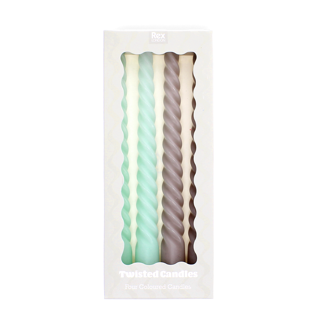 Twisted candles (pack of 4) - Mint green and taupe