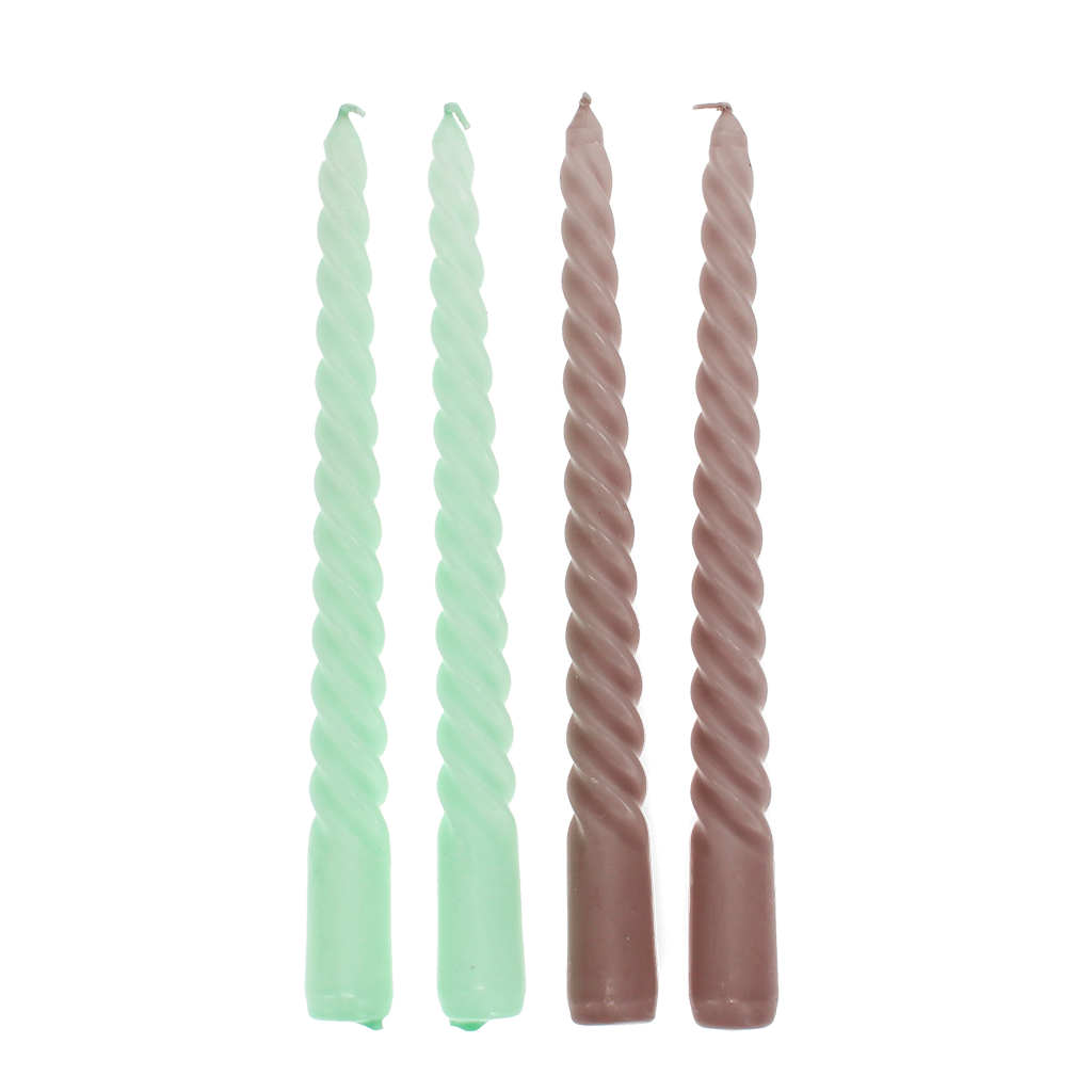 Twisted candles (pack of 4) - Mint green and taupe
