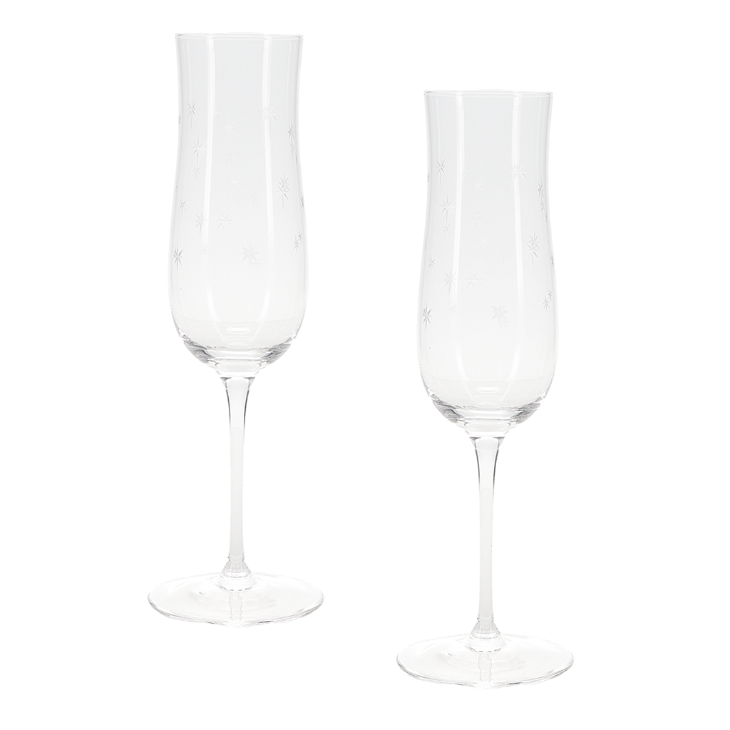 Etched star champagne glasses 200ml (set of 2) - Clear
