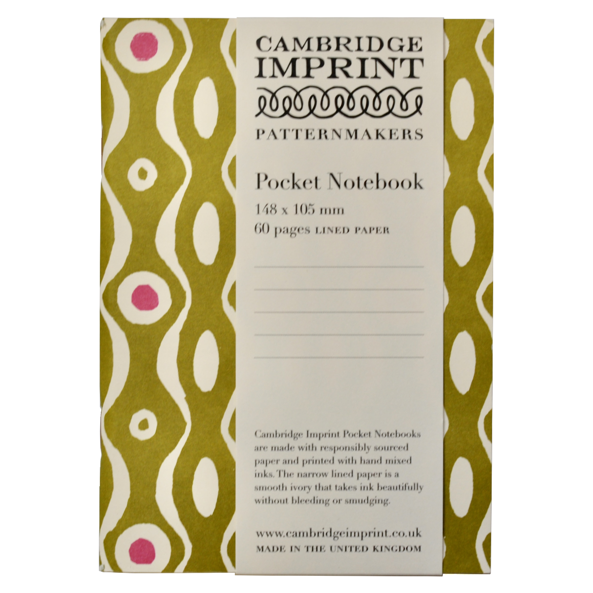 Pocket Notebook Persephone Bright Olive and Cool Pink