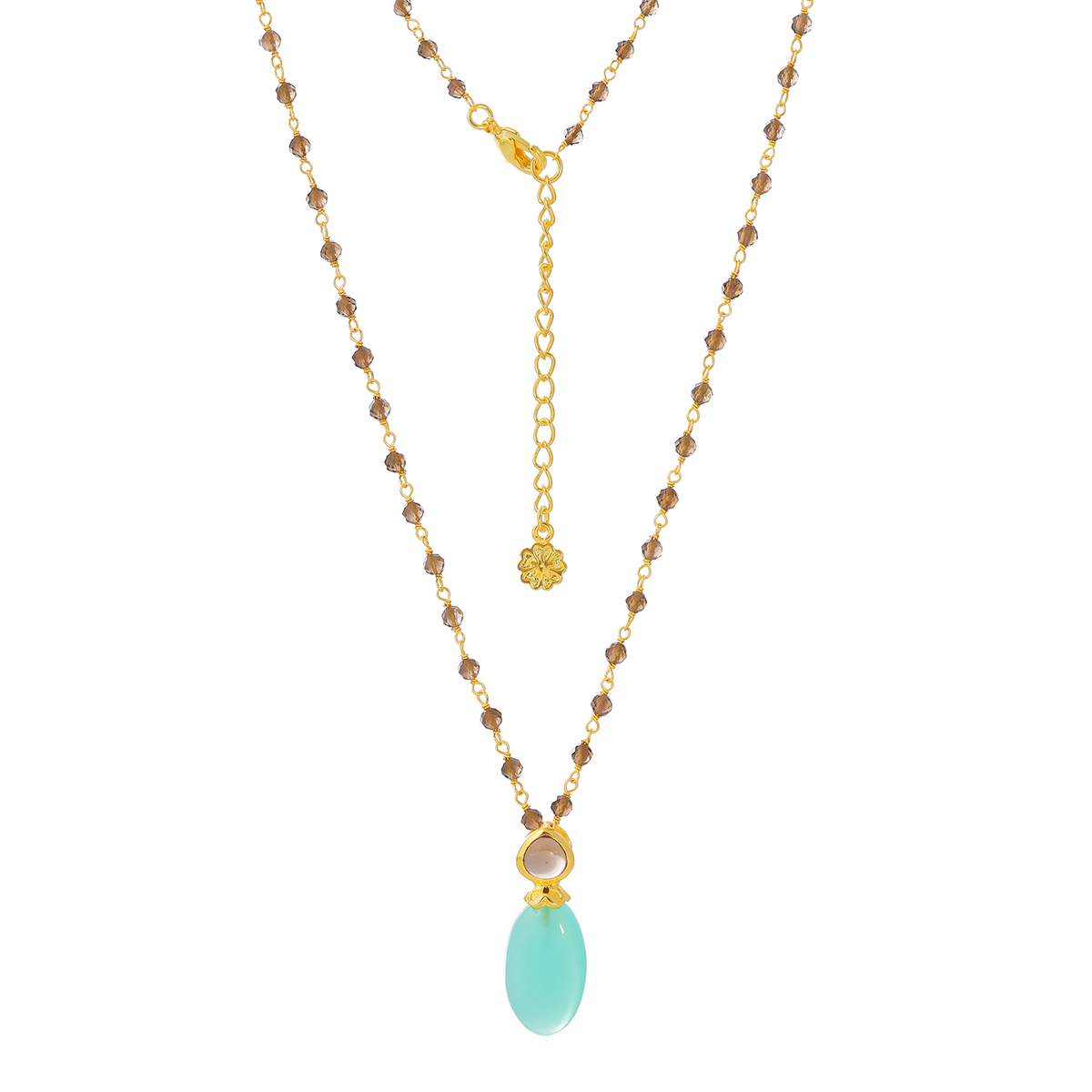 Persephone Double Gemstone Beaded Chain Necklace Pariba Onyx Smoky Quartz