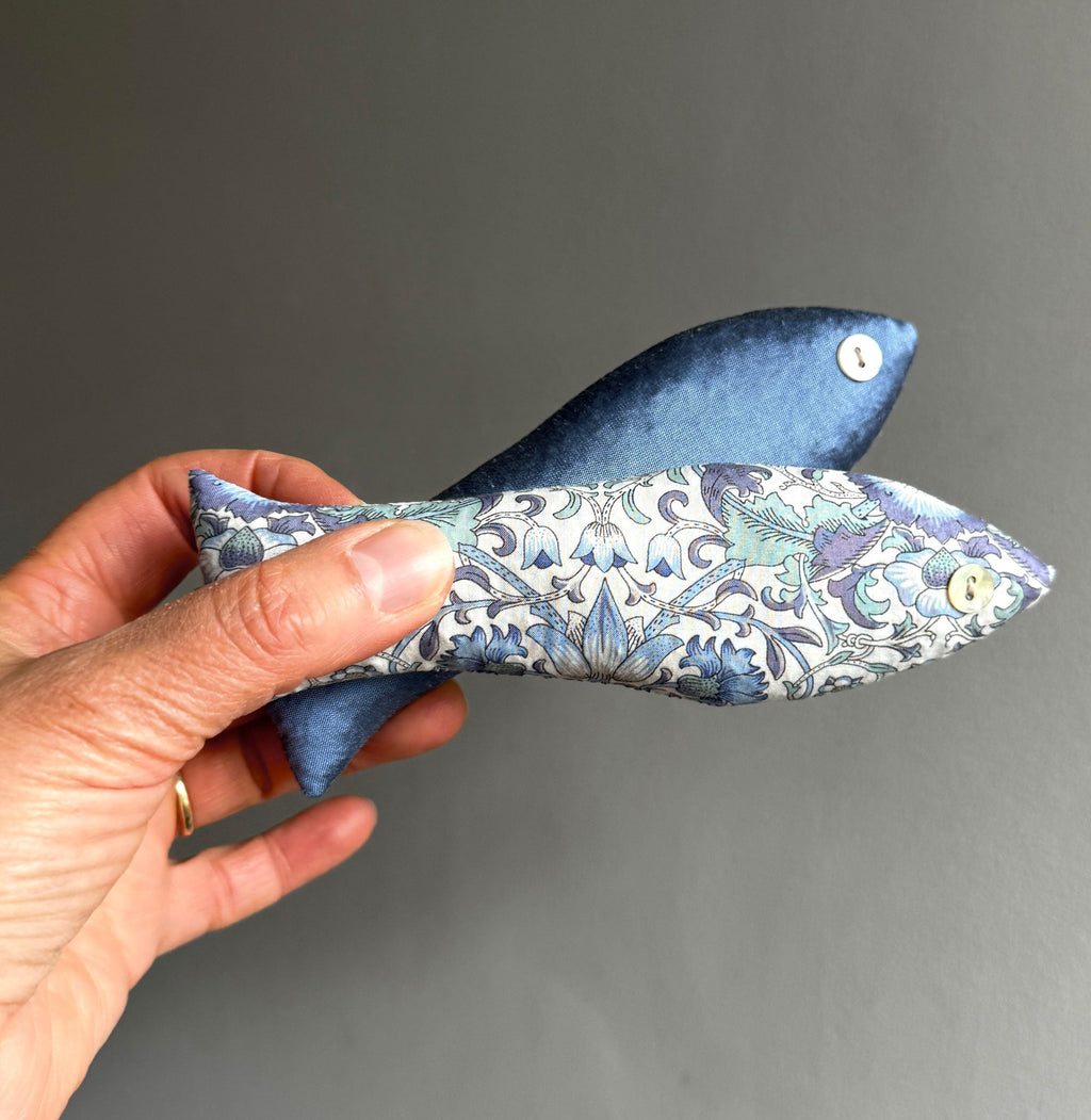 Lavender fish, St Ives print, in hand