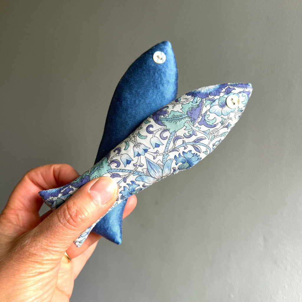 Lavender fish, St Ives print, in hand