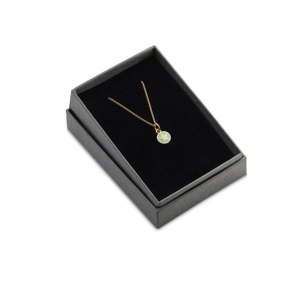 Mini enamel star pendant, gold vermeil, jade, on chain