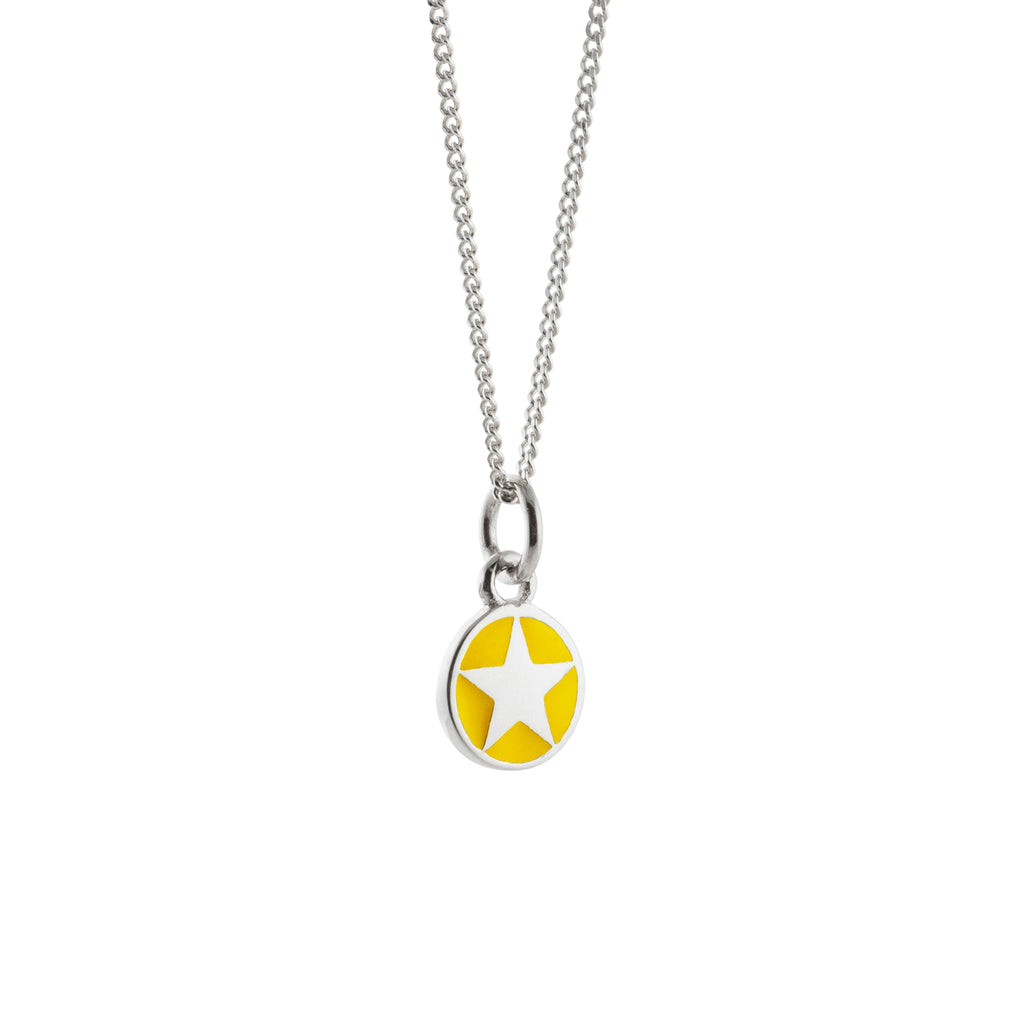 Mini enamel star pendant, silver, yellow