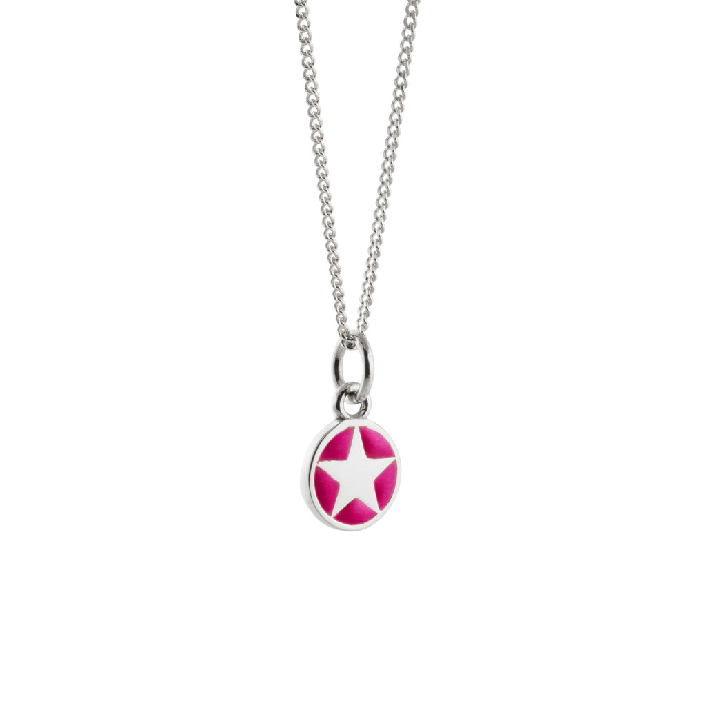 Mini enamel star pendant, silver, cherry red