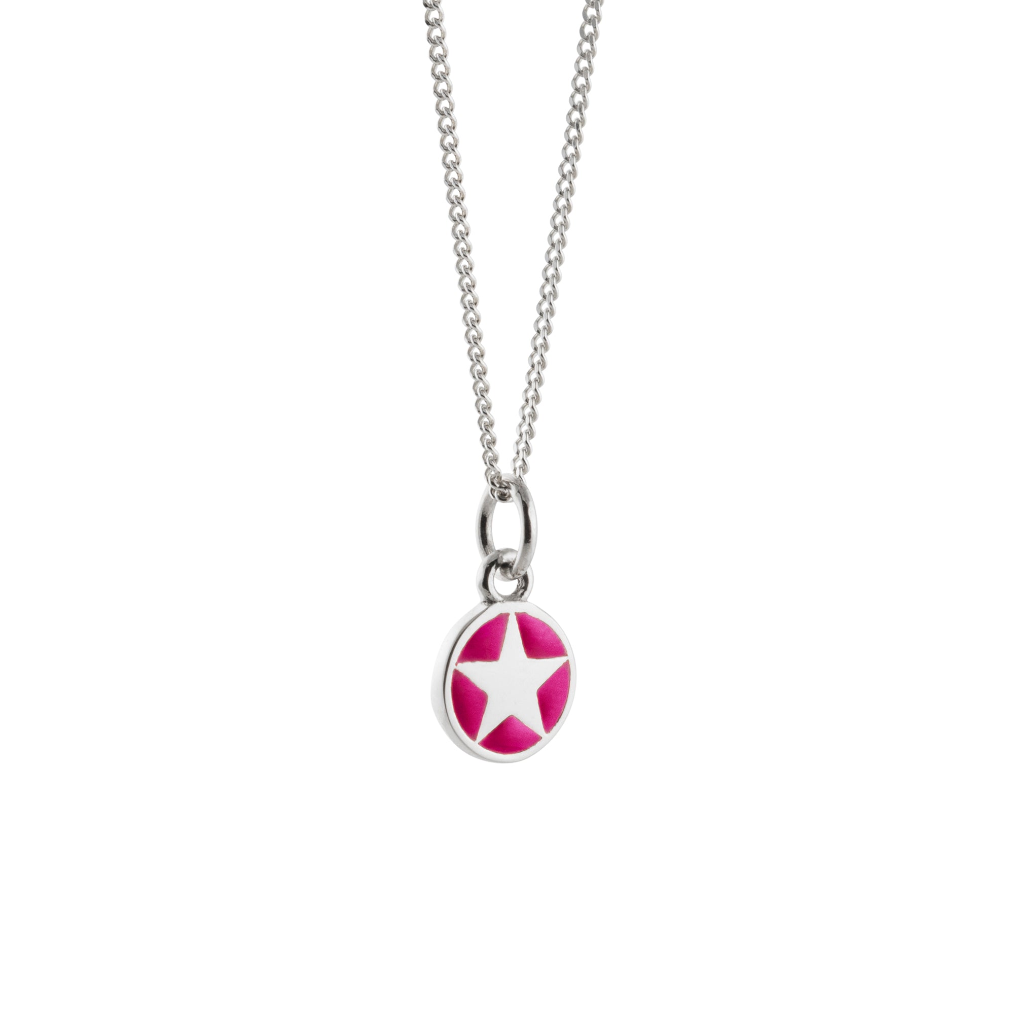 Mini enamel star pendant, silver, cherry red