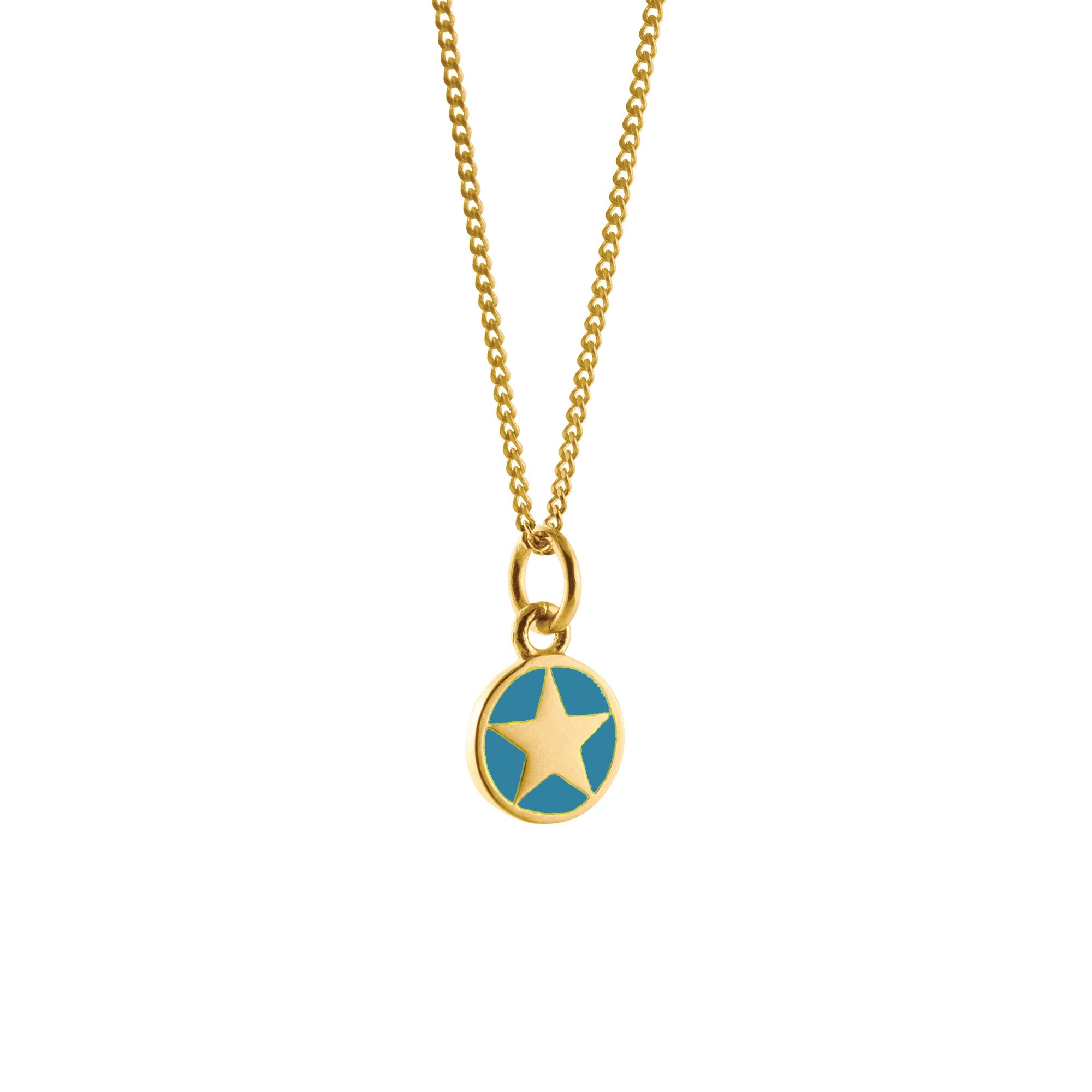 Mini enamel star pendant, gold vermeil, teal