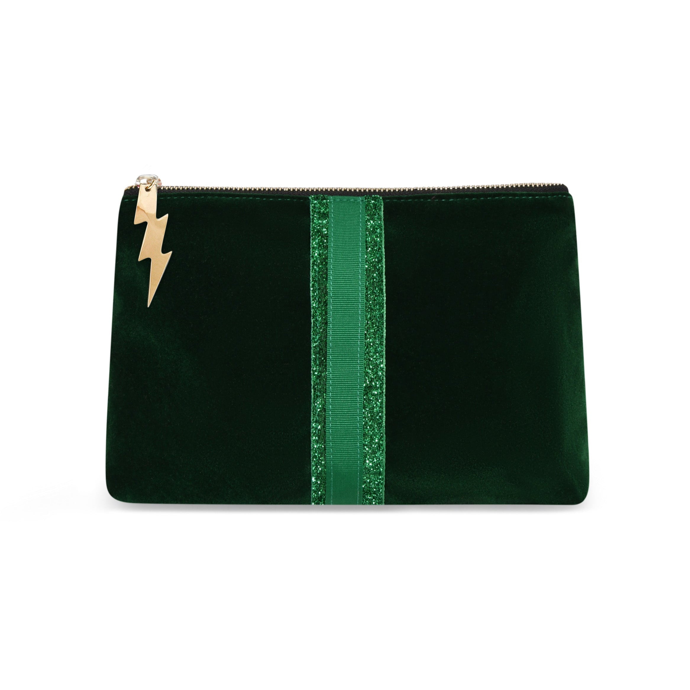 Bottle Green Velvet Clutch Green Stripe