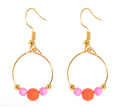 Hot Pink and Orange Beads on Gold Hoops