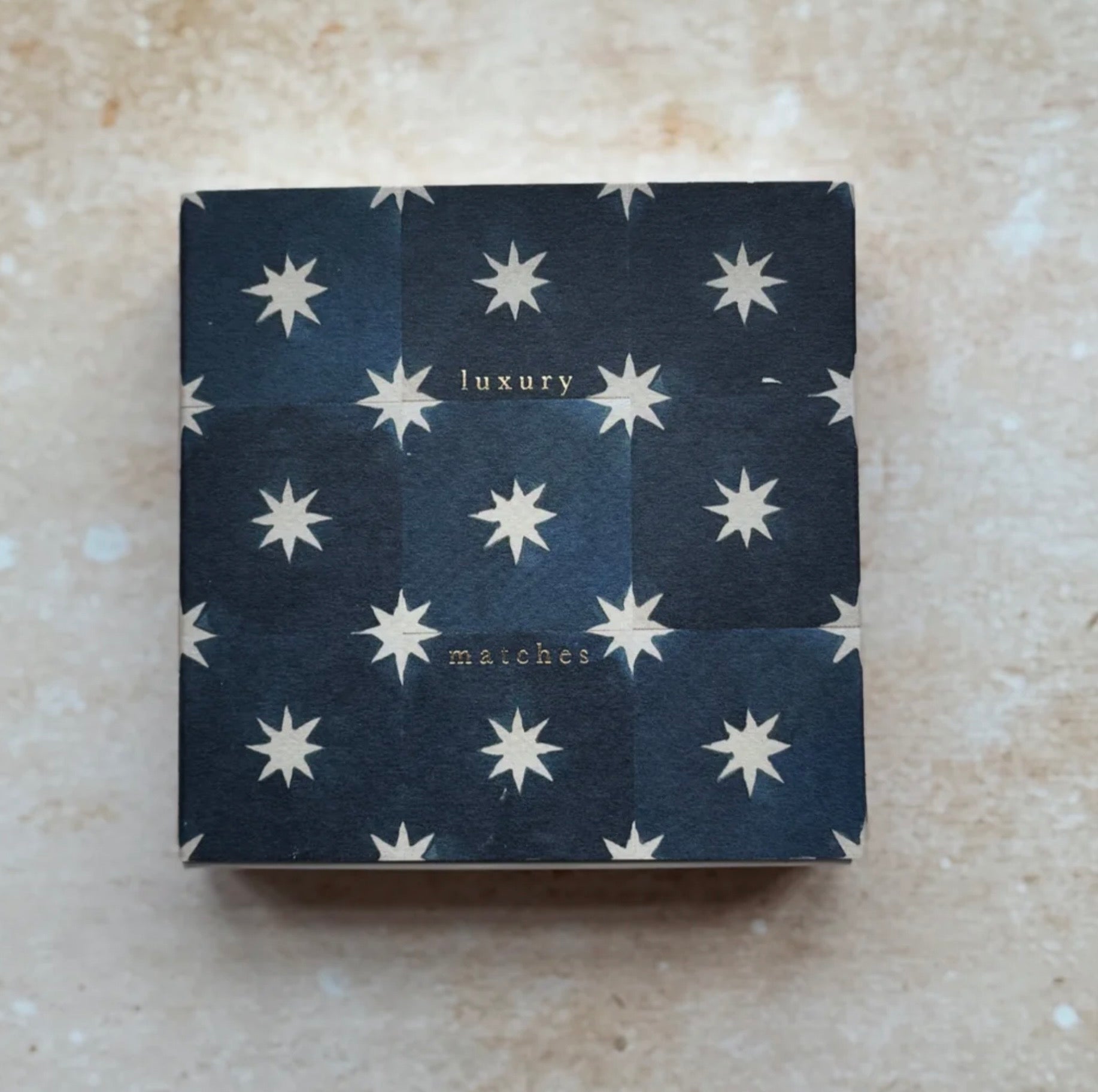 Navy Tile Design Square Matchbox with Bright White Stars