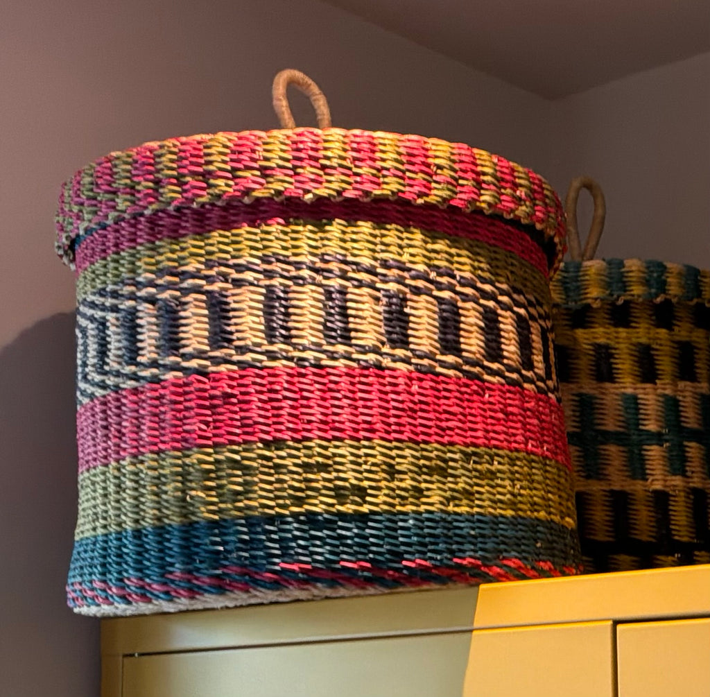 Lidded Woven Storage Basket Colour C