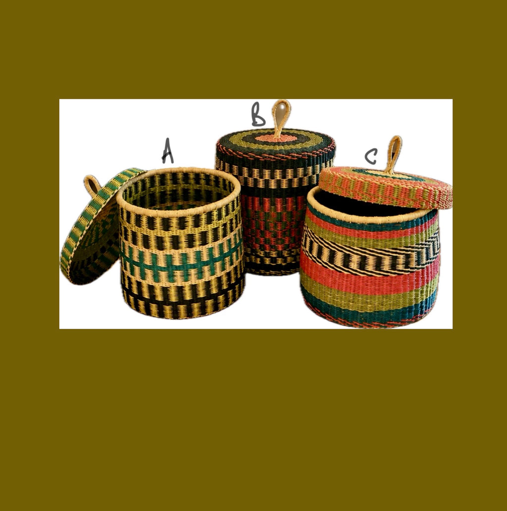 Lidded Woven Storage Basket Colour A