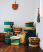Lidded Woven Storage Basket Colour A