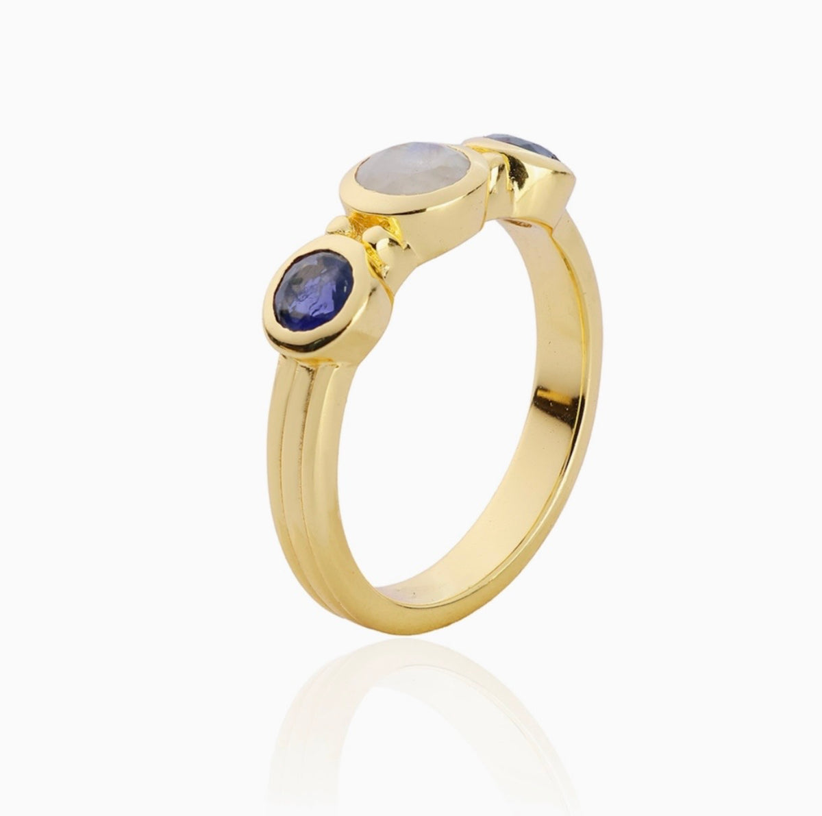 Iris Three Gemstones Ring: Iolite & Moonstone