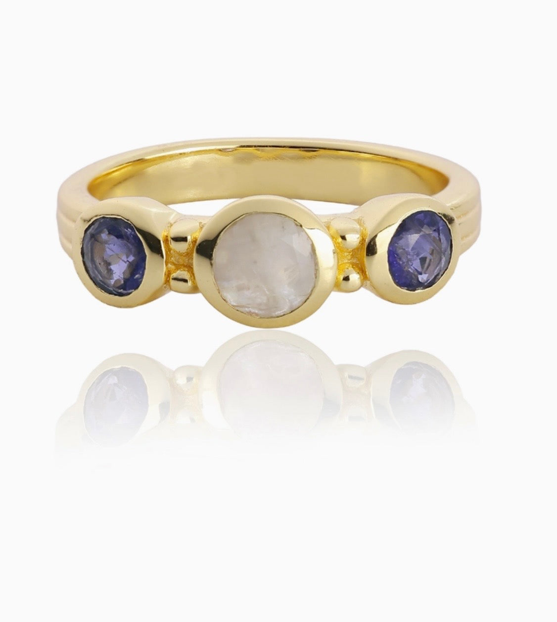 Iris Three Gemstones Ring: Iolite & Moonstone