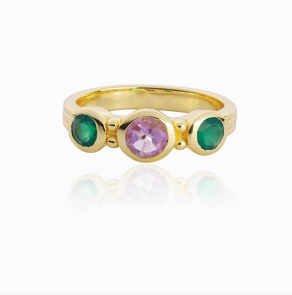 Iris Three Gemstones Ring: Green Onyx & Amethyst
