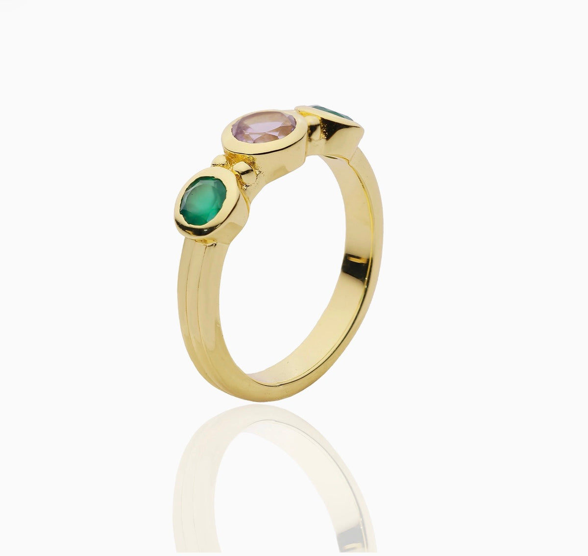 Iris Three Gemstones Ring: Green Onyx & Amethyst