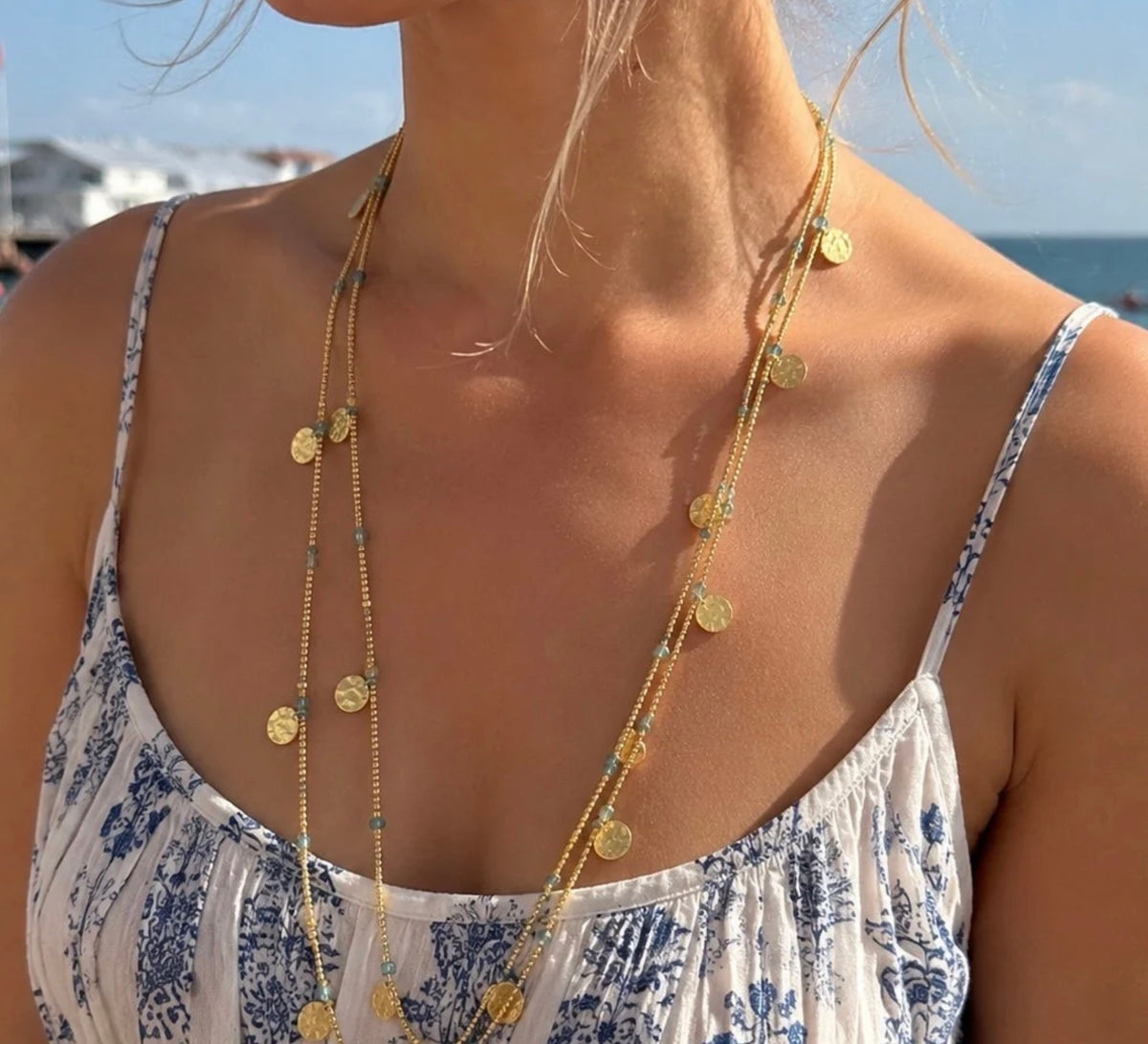 Cleo Long Coin Wrap Necklace: Apatite