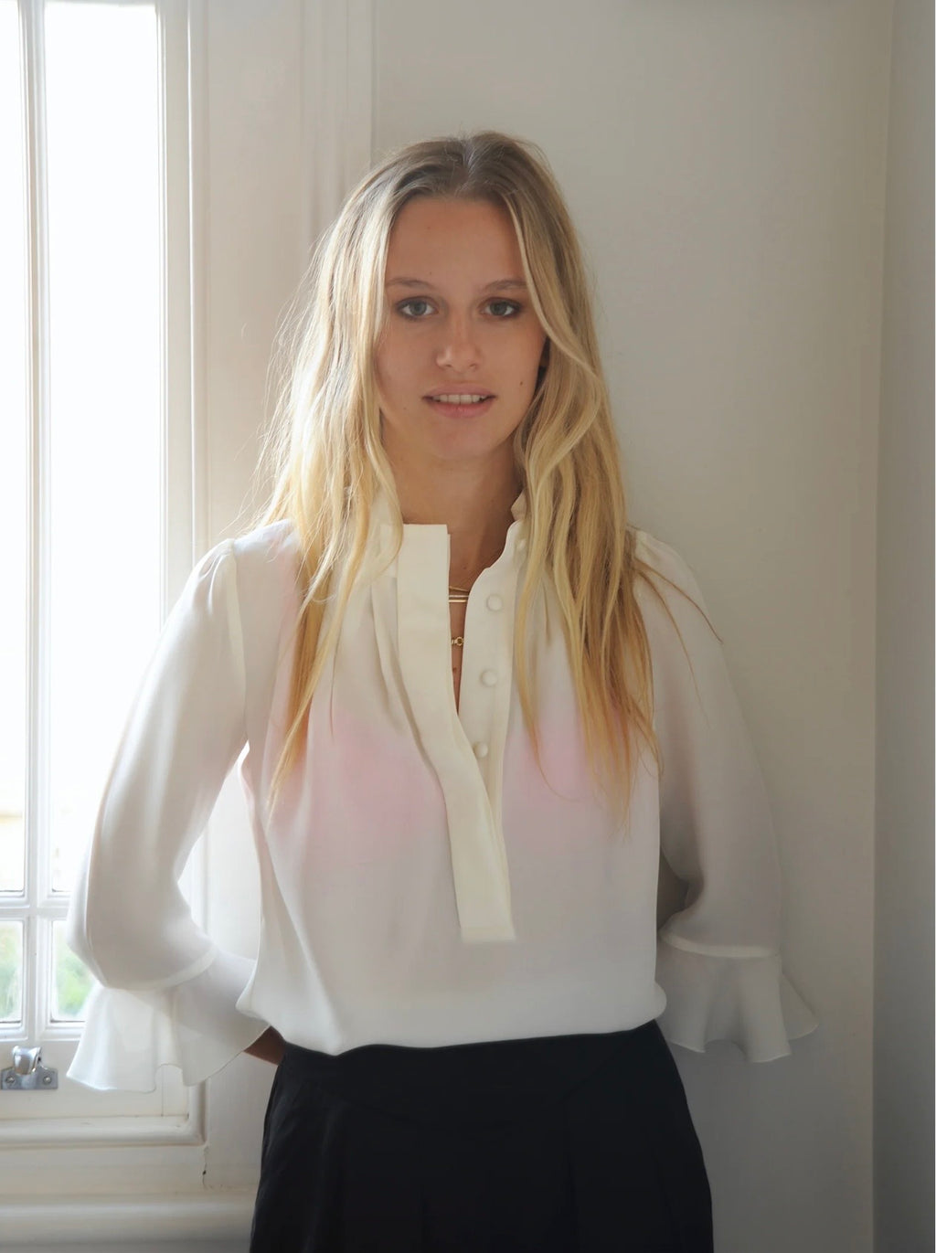Bardot 100% Silk Ivory Shirt by Pom Lampson