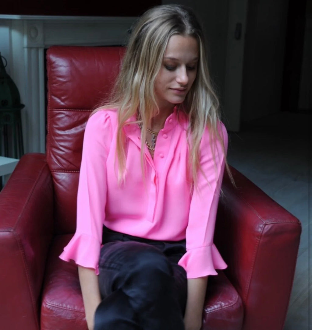 Bardot 100% Pure Silk Shirt in Hot Pink by Pom Lampson