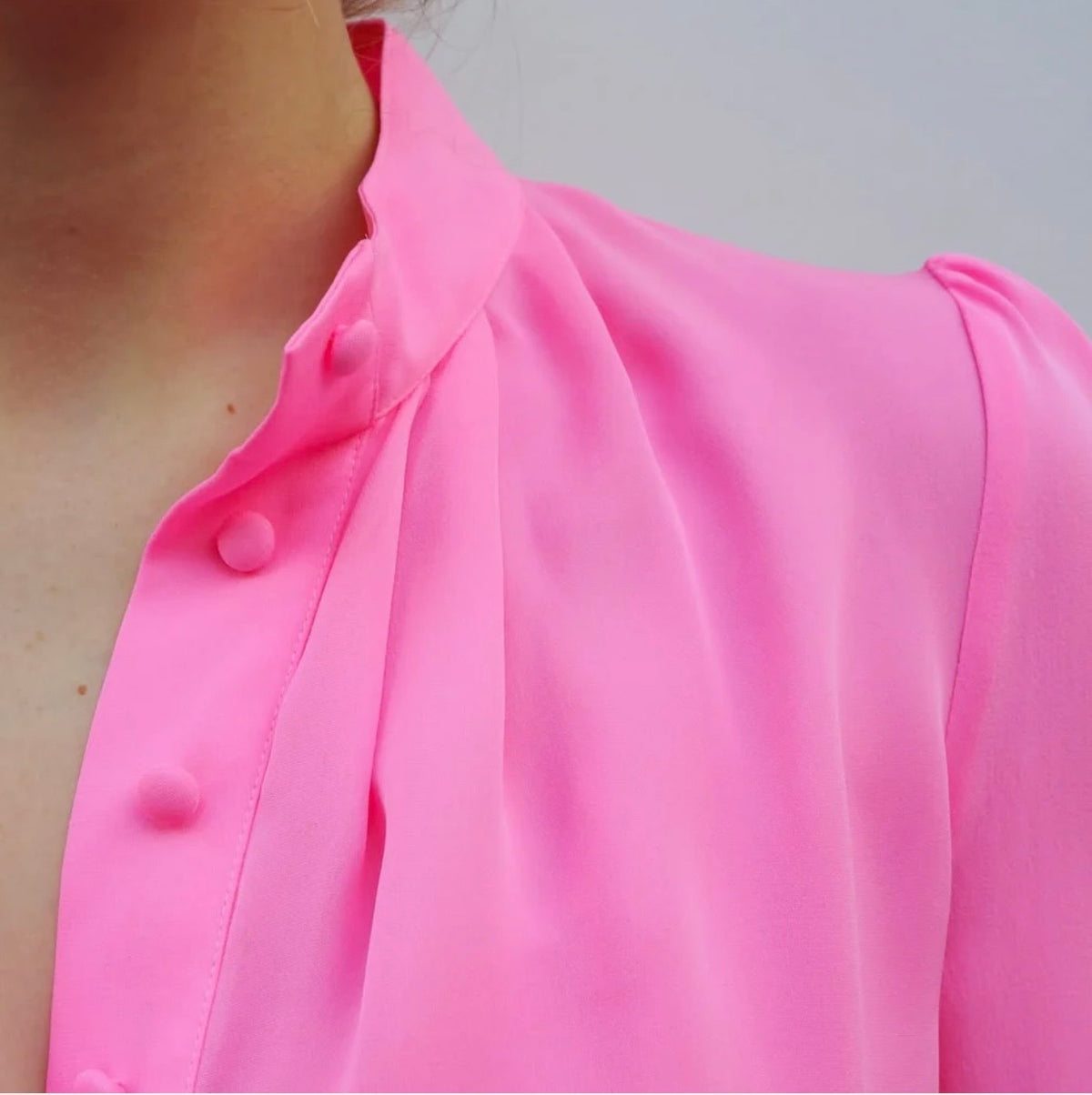 Bardot 100% Pure Silk Shirt in Hot Pink by Pom Lampson