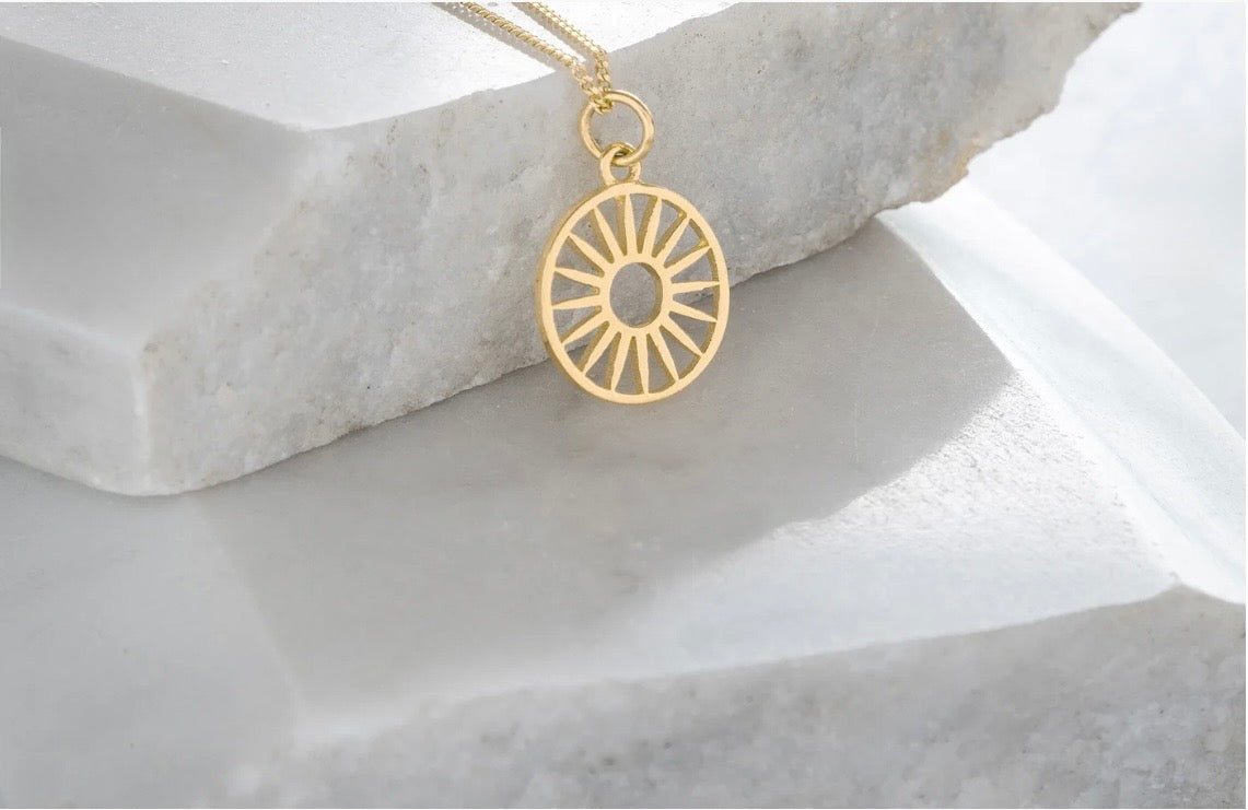 Token Charm Wagon Wheel Necklace, 18ct Gold Plated Silver
