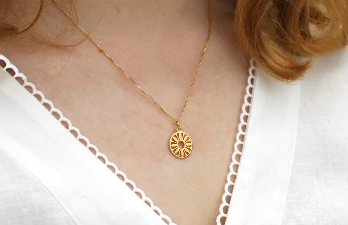 Token Charm Wagon Wheel Necklace, 18ct Gold Plated Silver