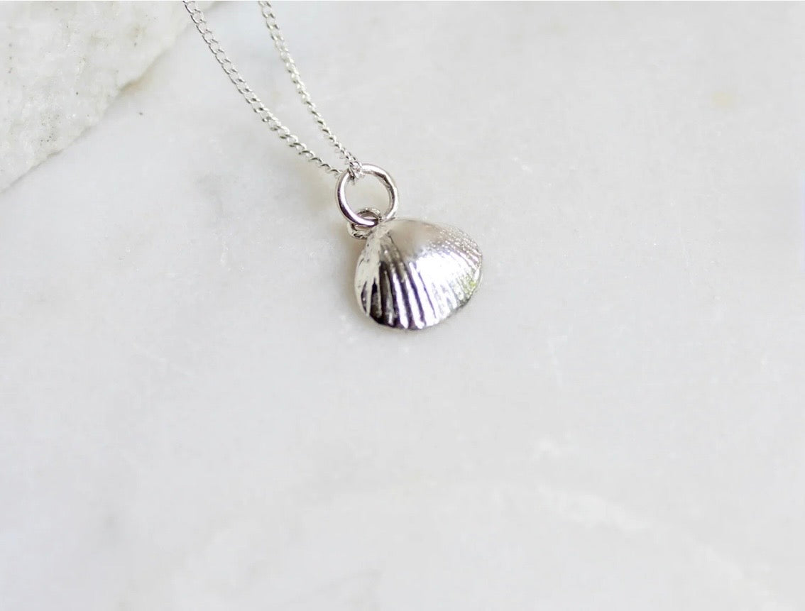 Tiny Shell Charm Necklace Silver