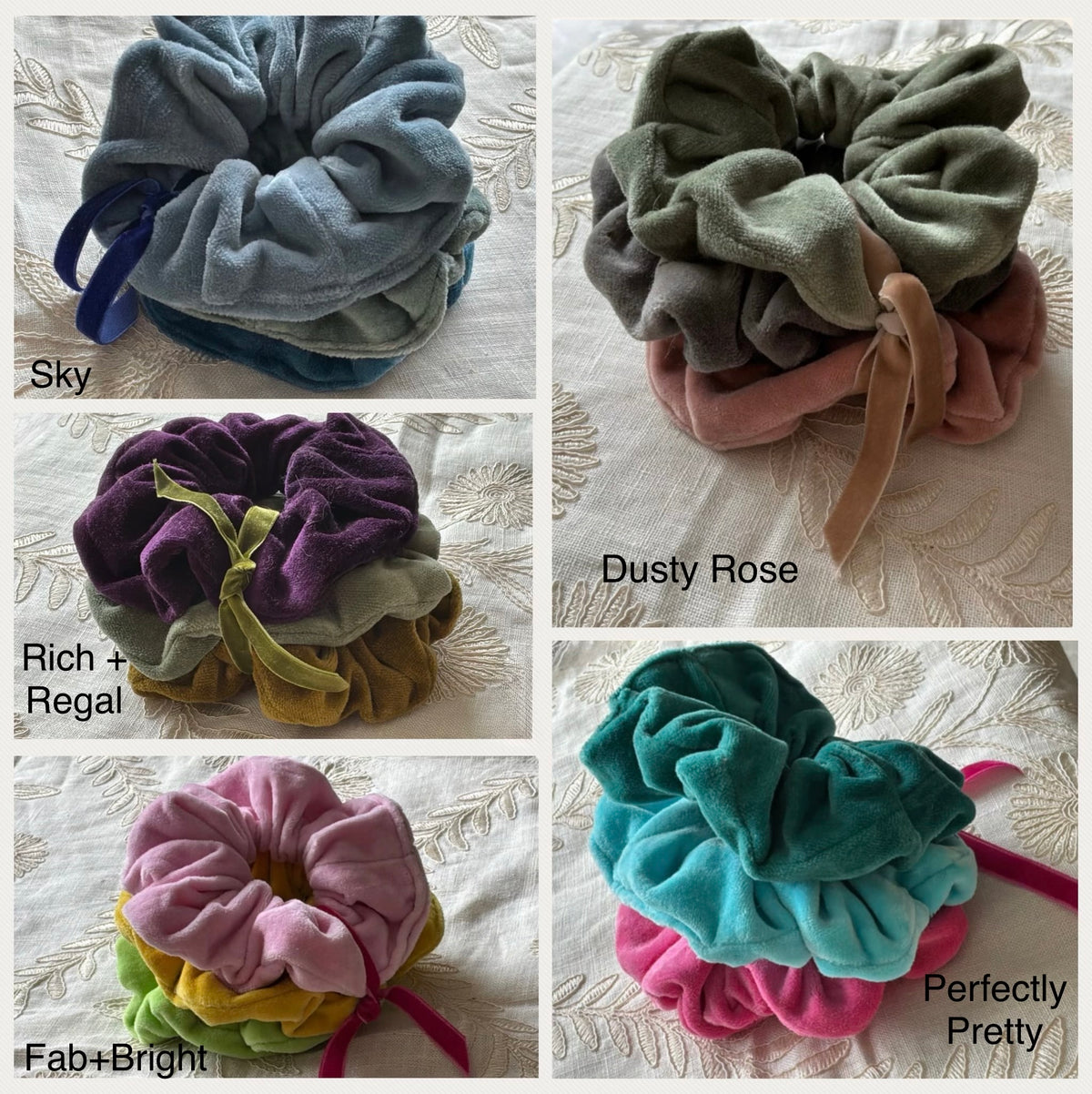 Set of Three Velvet Hair Scrunchies in Five different Options.