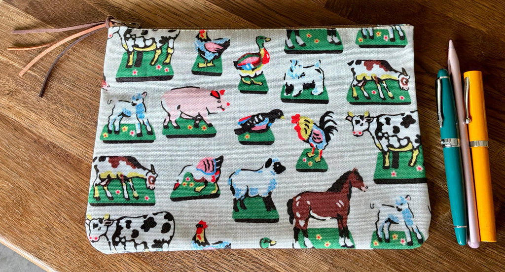 Oilcloth Large Pencil/Craft Case farmyard animals