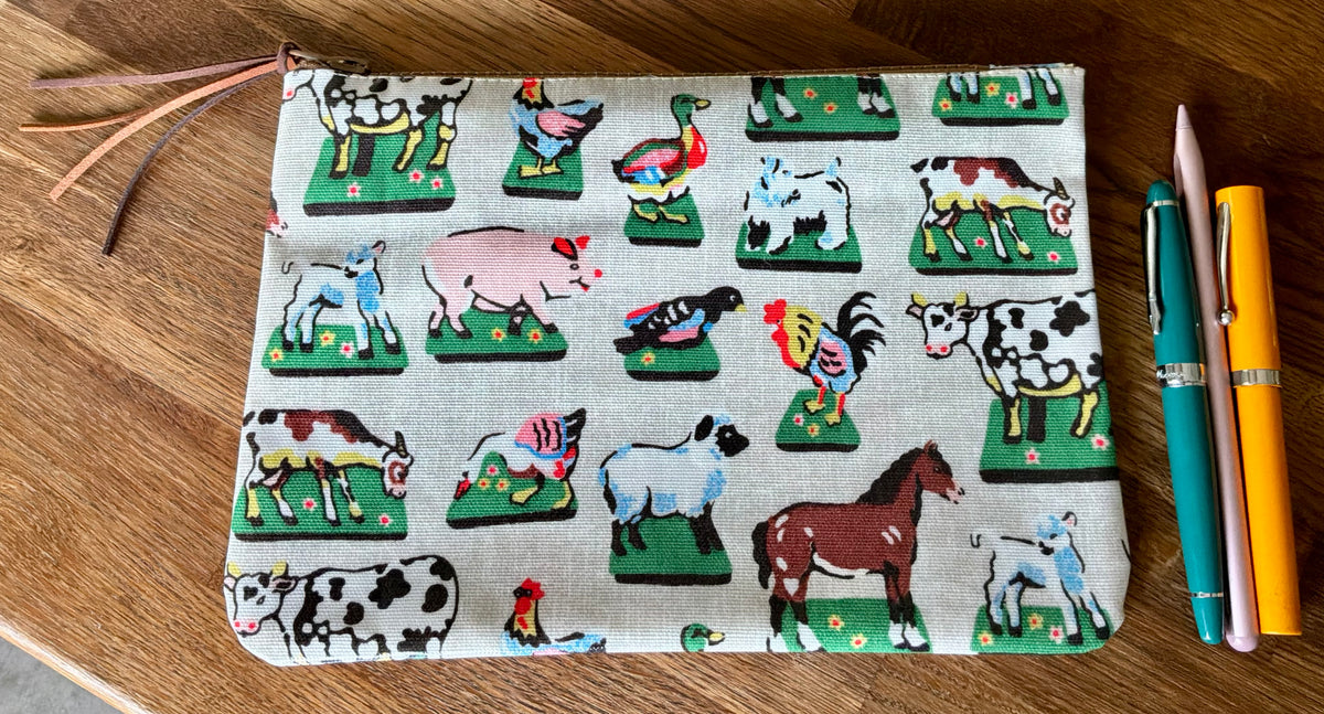Oilcloth Large Pencil/Craft Case farmyard animals