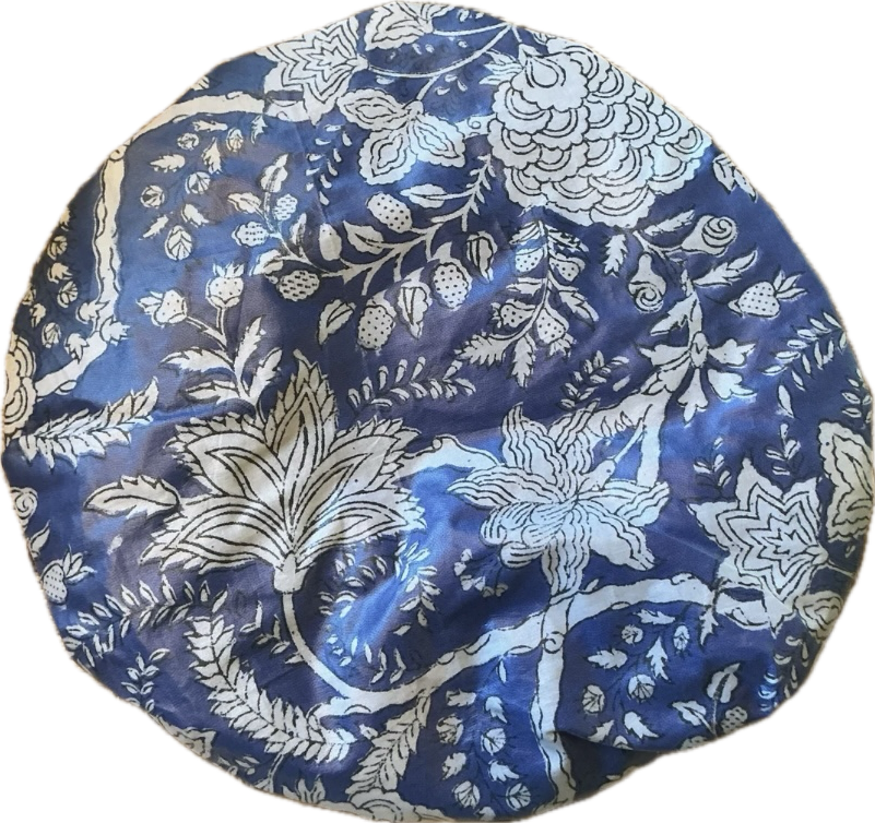 Caro London Blue and White Shower Cap with trailing leaves and berries.