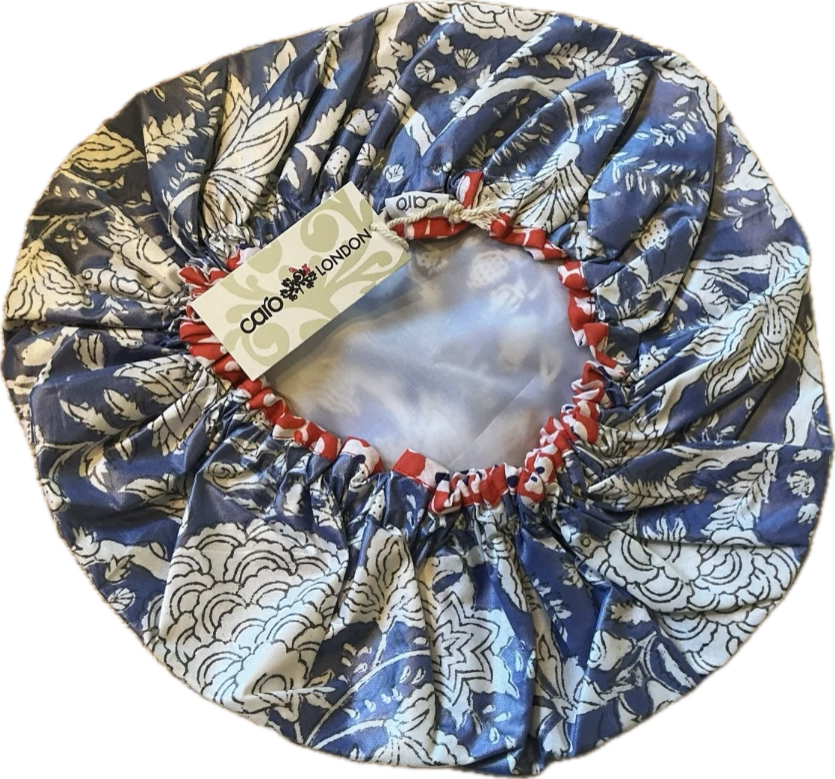Caro London Blue and White Shower Cap with trailing leaves and berries.
