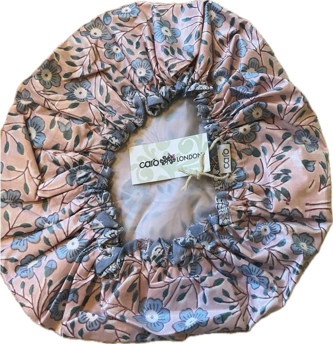 Caro London Shower Cap Dusty Pink with Pretty Blue Flowers