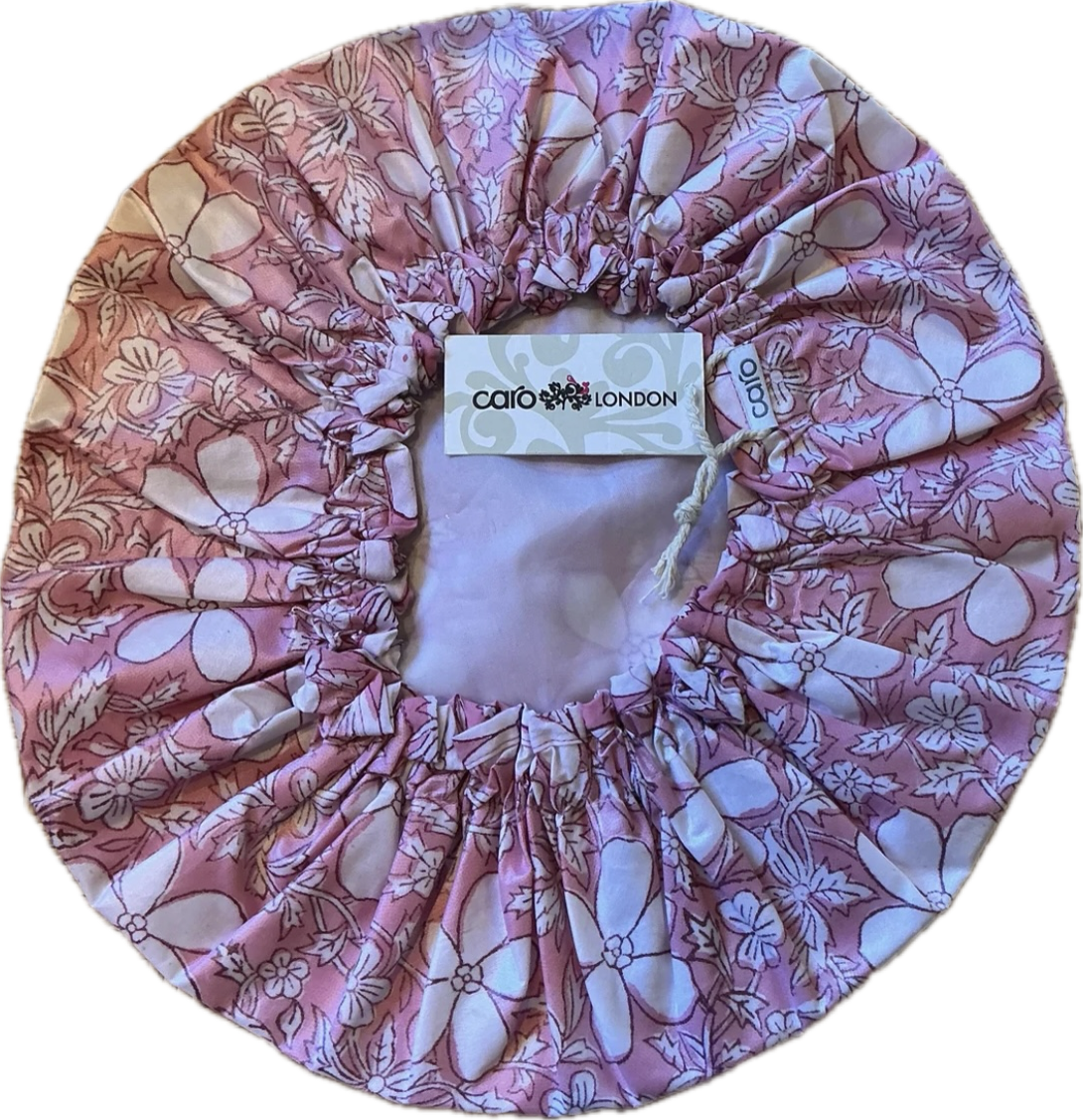 Caro London Shower Cap White Flowers and Trailing Leaves on Pink