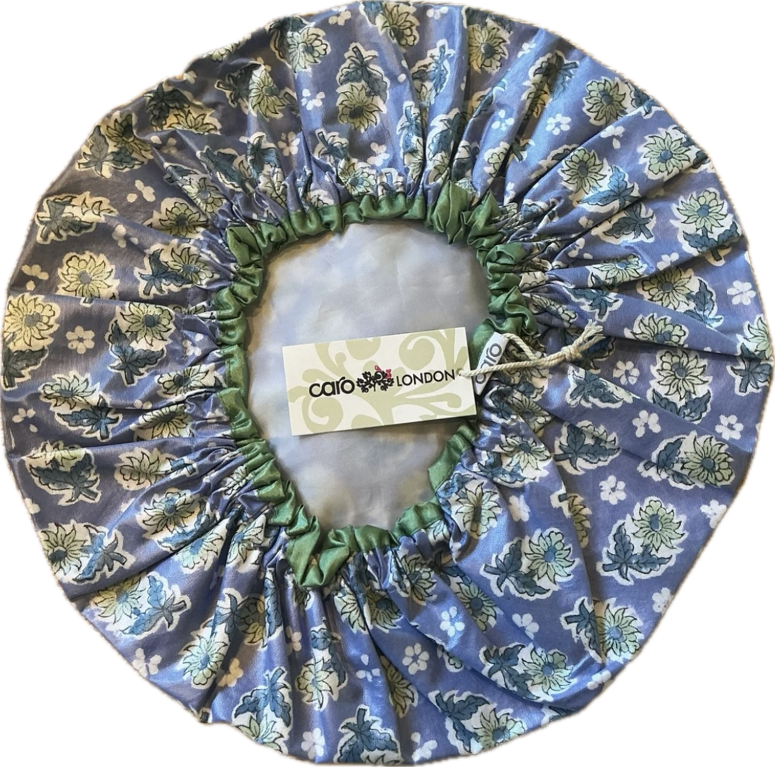 Caro London Blue Shower Cap With Block Print Flowers