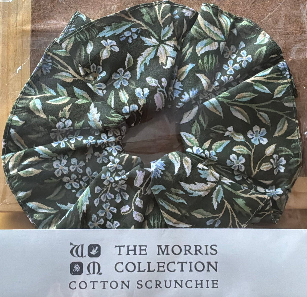 The William Morris Collection Hair Scrunchie: Bluebell Tapestry in Greens and Blues