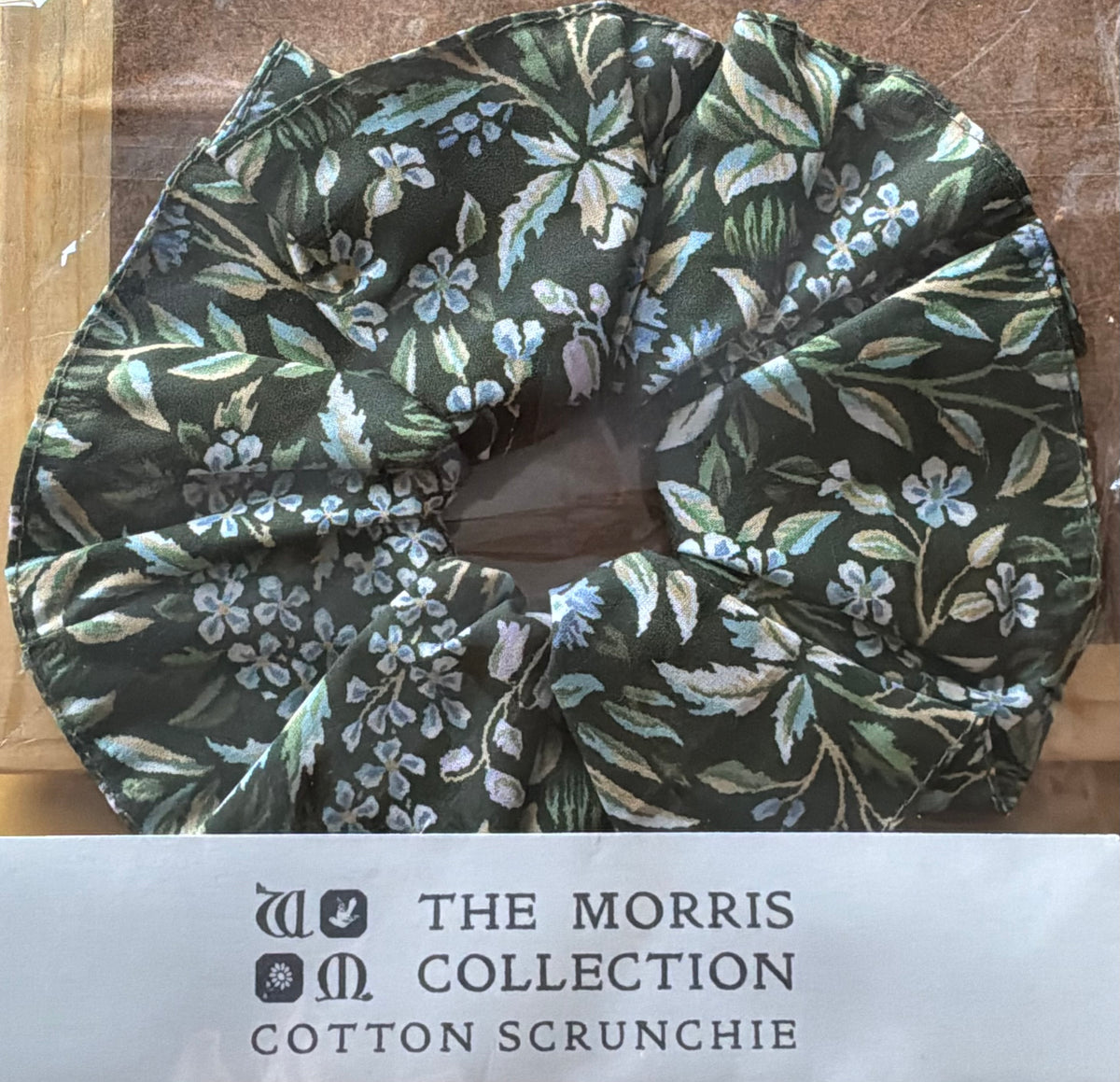 The William Morris Collection Hair Scrunchie: Bluebell Tapestry in Greens and Blues