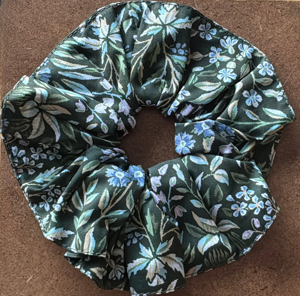 The William Morris Collection Hair Scrunchie: Bluebell Tapestry in Greens and Blues