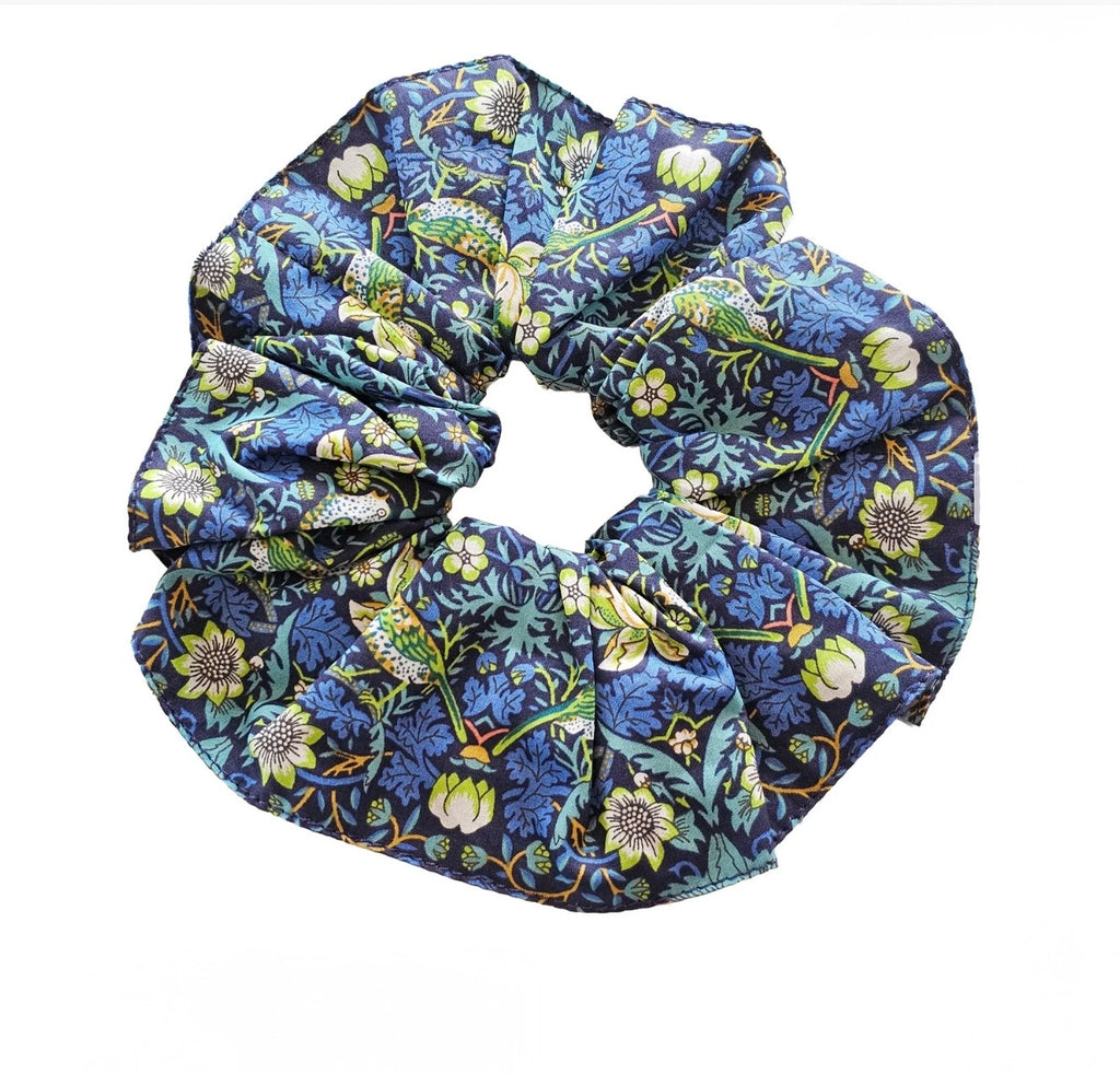 The William Morris Collection Hair Scrunchie: Strawberry Thief Blue