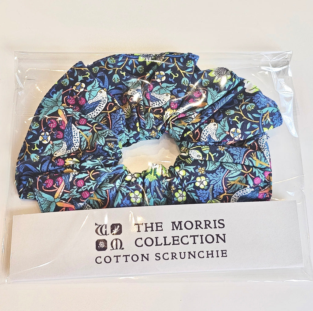 The William Morris Collection Hair Scrunchie: Strawberry Thief Blue