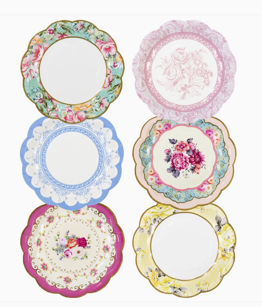 6 Vintage Floral Paper Plates