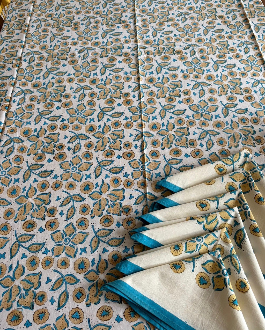 Hand Block Table Cloth and Napkin Set Marigold